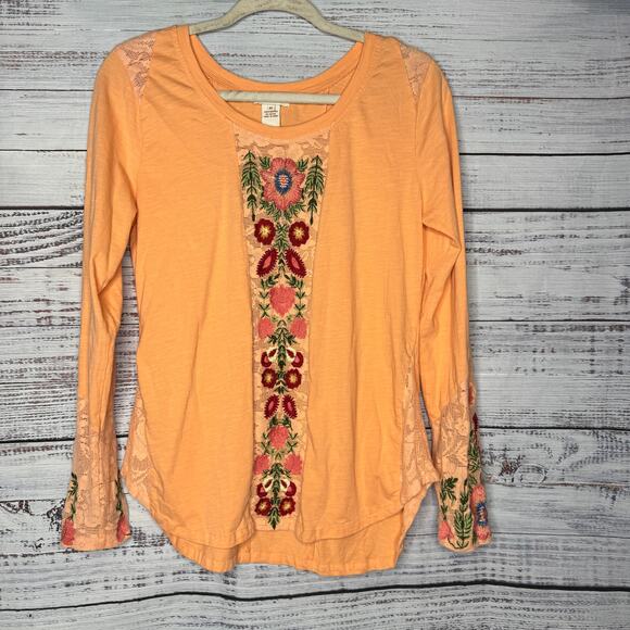 Sundance Orange Embroidered Long Sleeve Tunic Blouse Med - Picture 1 of 4